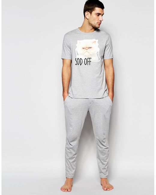 Asos Loungewear Set With Grumpy Cat Print in Gray for Men (Greymarl) | Lyst