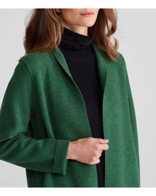 Eileen fisher Boiled Wool High Collar Jacket in Green | Lyst