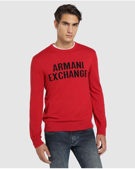 Armani Exchange Cotton Mens Red Sweater With A Round Collar for Men - Lyst
