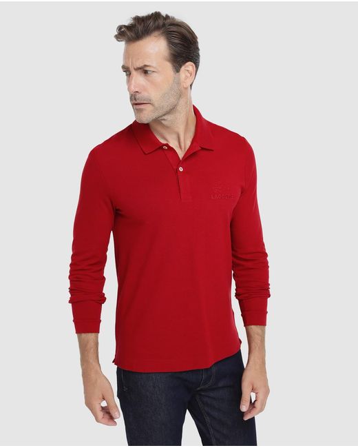 Download Lacoste Cotton Mens Regular-fit Red Long Sleeve Piqué Polo ...
