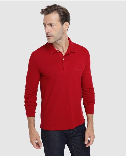 Download Lacoste Cotton Mens Regular-fit Red Long Sleeve Piqué Polo ...