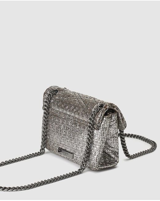 Kurt Geiger Mayfair Silvertoned Tweed Mini Crossbody Bag in Metallic