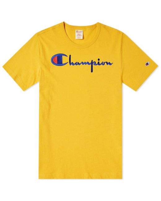 Champion Script Logo Tee in Yellow for Men - Save 29% - Lyst