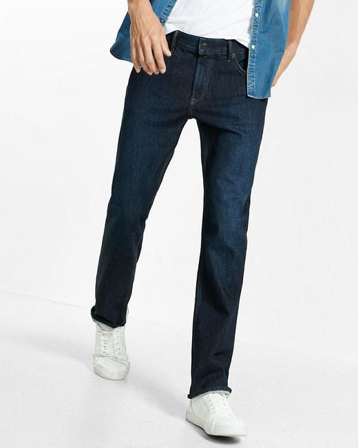 Express Classic Fit Straight Leg Flex Stretch Dark Wash Jeans in Blue ...
