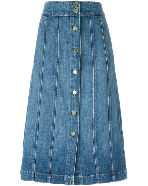 frame a line buttoned denim skirt in blue save 20 lyst frame a line buttoned denim skirt in blue save 20 lyst