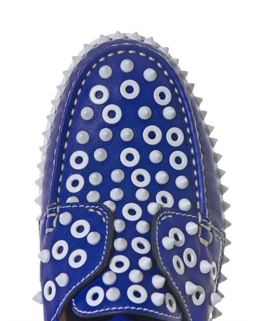 Christian louboutin Yacht Spiked Leather Boat Shoes in Blue | Lyst  