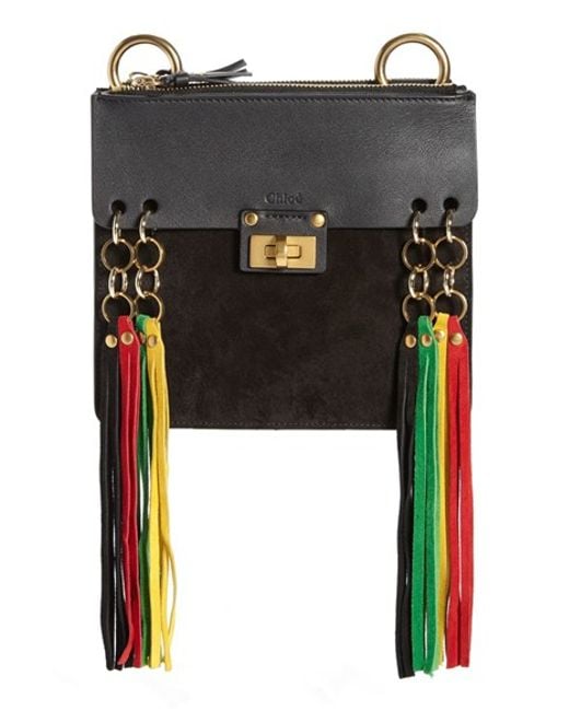 chloe knockoff - Chlo \u0026#39;small Jane\u0026#39; Suede Fringe Leather Crossbody Bag in Black ...