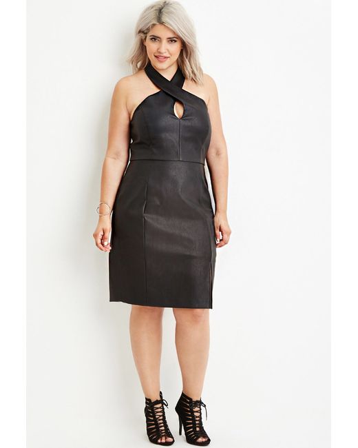 Forever 21 Plus Size Faux Leather Halter Dress in Black | Lyst