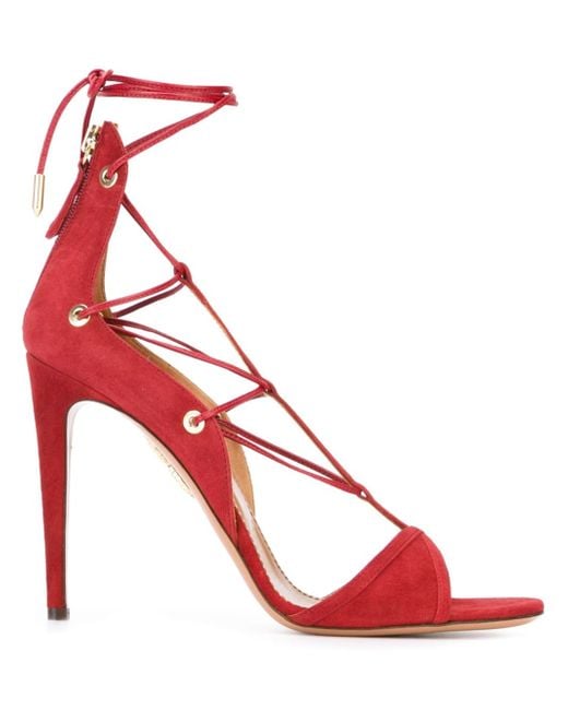 Aquazzura Ankle Tie Sandals in Red | Lyst