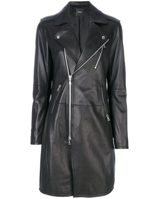 Theory Long Leather Jacket in Black Lyst