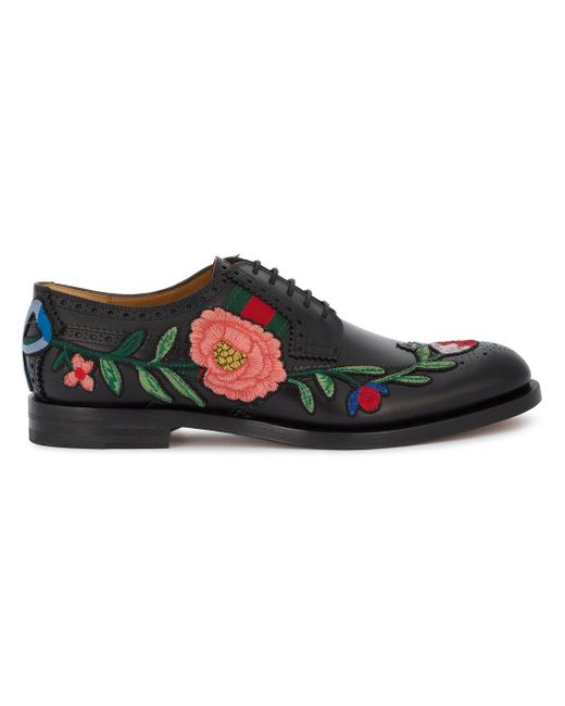 Gucci Leather Brogue Lace-up With Embroidery in Black for Men | Lyst