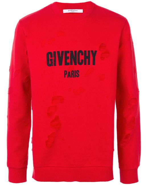 Givenchy Distressed Logo Sweatshirt in Red for Men | Lyst