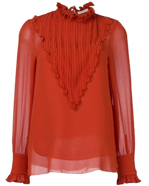 See by chloé Ruffle Yoke Blouse in Orange - Save 32% | Lyst