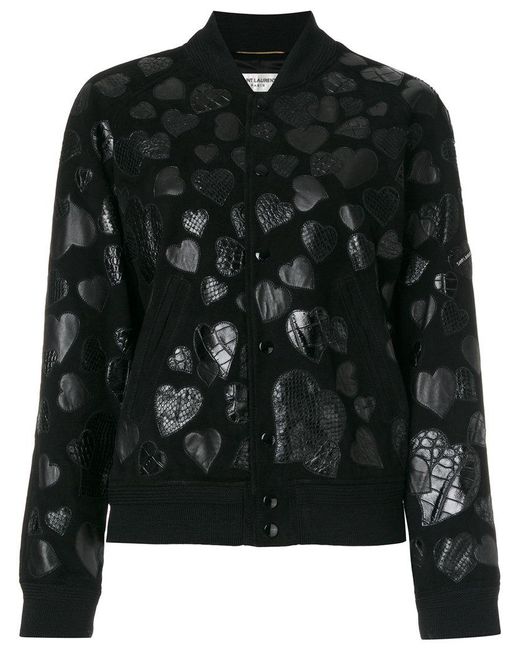 Lyst - Saint Laurent Heart Patch Bomber Jacket in Black