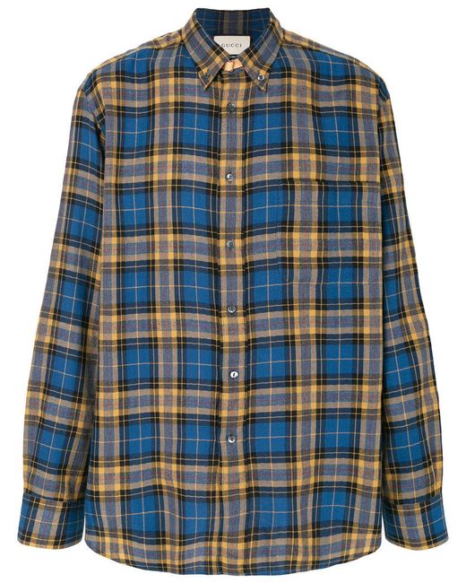 Gucci Casual Checked Shirt in Blue for Men | Lyst