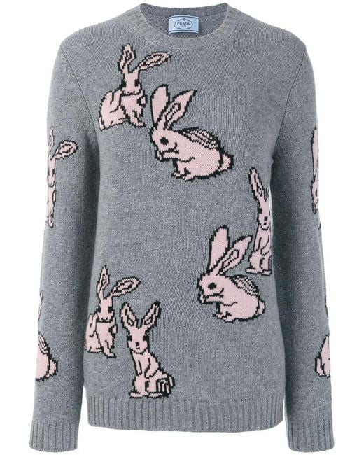 Prada Rabbit Intarsia Jumper in Gray | Lyst