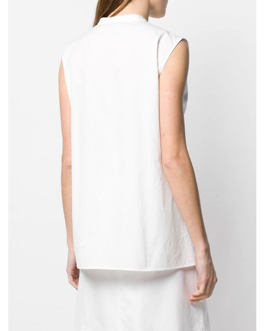 Jil Sander Navy Sleeveless Collarless Shirt In White Lyst