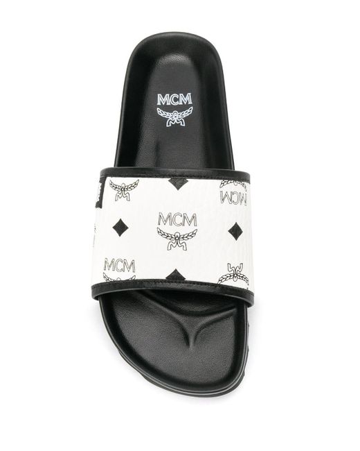 MCM Canvas Logo Print Slides in White - Lyst