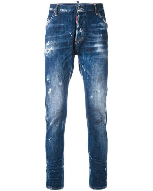 Dsquared² Paint Splatter Tapered Jeans in Blue for Men | Lyst
