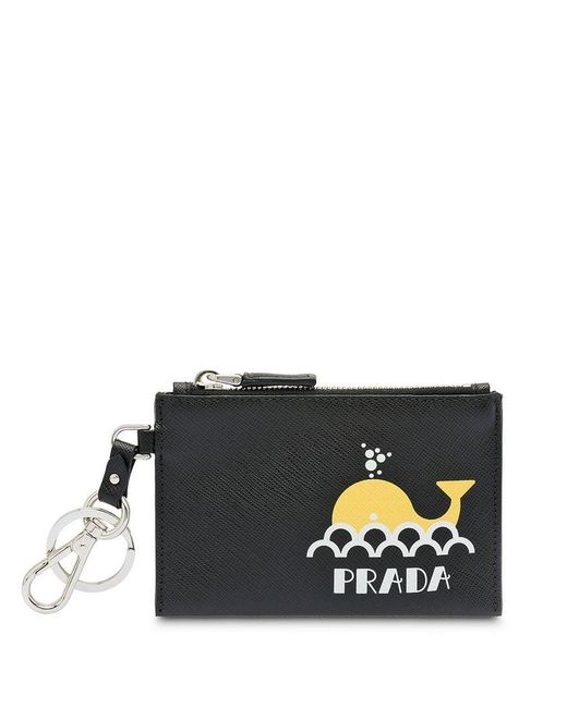Prada Printed Saffiano Leather Keychain Trick in Black for Men - Lyst