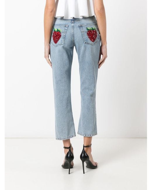 Lyst - Dolce & Gabbana Strawberry Embellished Cropped Jeans in Blue