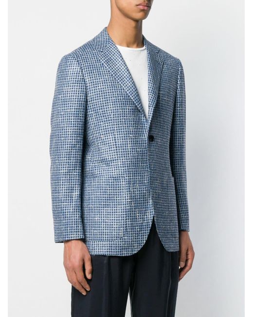 Kiton Houndstooth Blazer in Blue for Men - Lyst