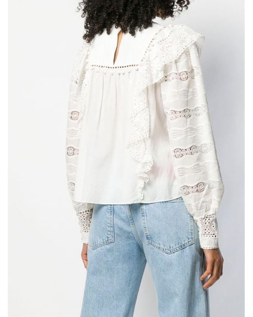 Ulla Johnson Ruffle Embroidered Blouse in White - Lyst