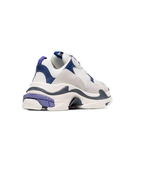 balenciaga white and blue triple s leather sneakers