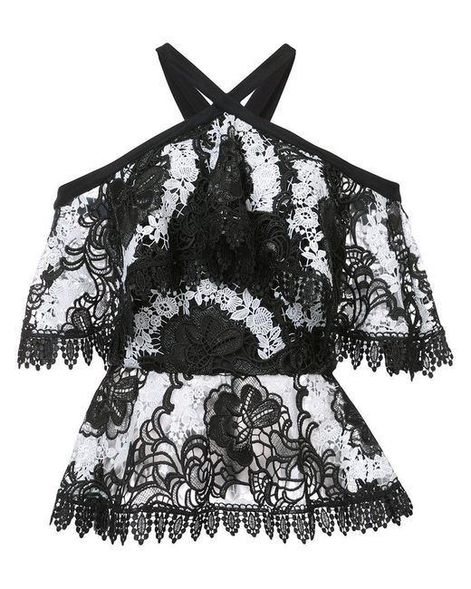 Christian siriano Lace Off The Shoulder Halter Blouse in Black - Save ...