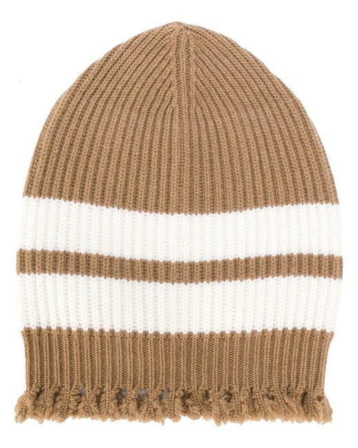 Msgm Striped Frayed Knitted Beanie in Brown for Men | Lyst