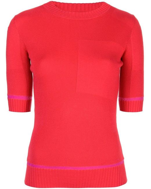 Proenza Schouler Ribbed Knit Short Sleeve Crewneck Top in Red - Lyst