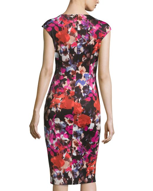 Maggy london Floral V-neck Sheath Dress in Purple (BLK/VIOLET) - Save ...