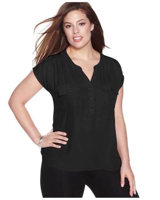 Inc international concepts Plus Size Short-sleeve Blouse in Black ...