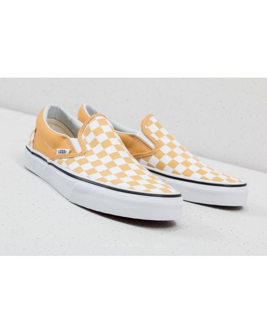 vans classic slip on checkerboard ochre true white vans classic slip on checkerboard ochre true white