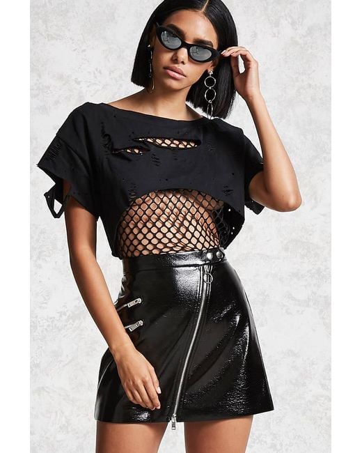 Forever 21 Faux Patent Leather Zip Skirt in Black Lyst