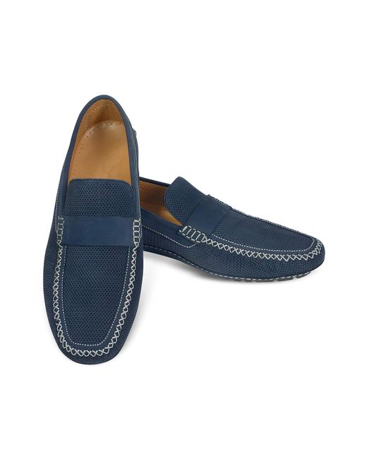 Moreschi Portofino - Navy Blue Perforated Suede Driver Shoes in Blue ...