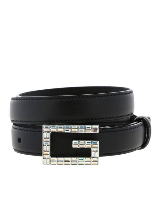 Gucci Leather Belt With Rhinestone Buckle in Black - Lyst