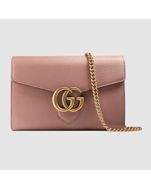 Gucci Gg Marmont Leather Mini Chain Bag in Pink (antique rose leather) | Lyst