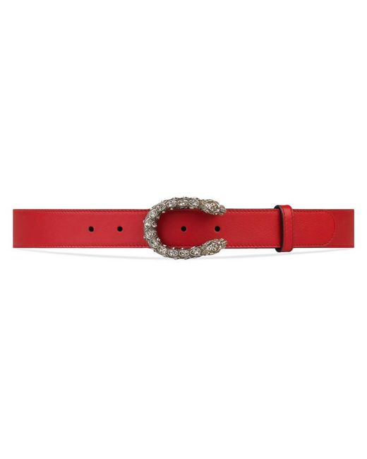 Gucci Leather Belt With Crystal Dionysus Buckle in Red - Save 10% | Lyst