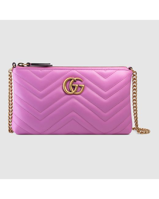 Gucci GG Marmont Mini Leather Chain Bag in Pink | Lyst
