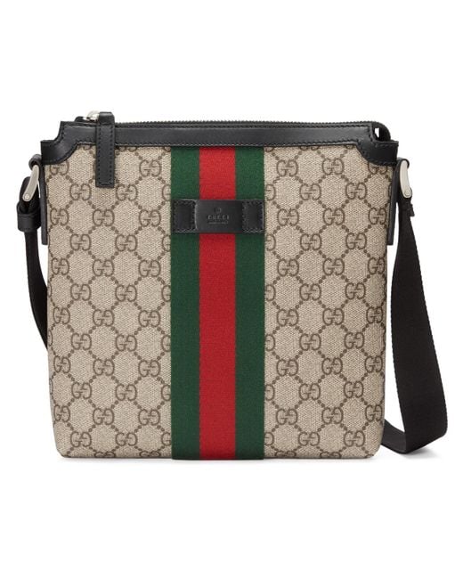 Gucci Beige/Ebony GG Supreme Canvas Web Flat Messenger Bag at