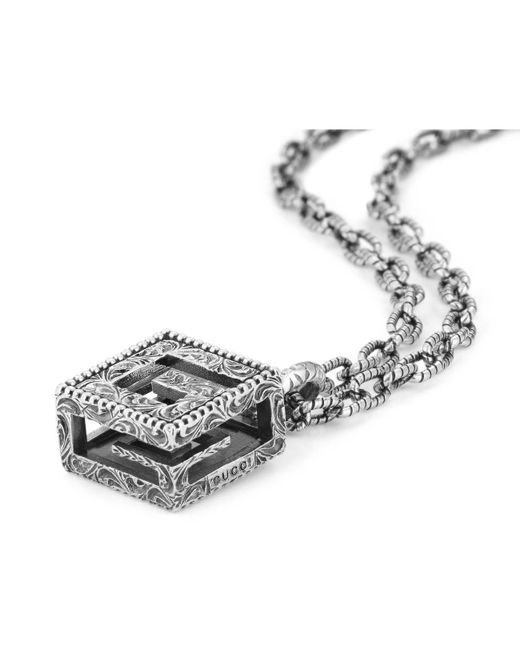 gucci silver square pendant necklace