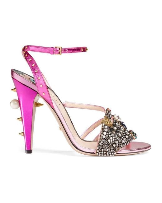 Gucci Metallic Leather Sandal in Pink - Save 5% | Lyst