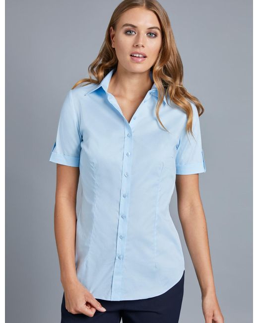 Hawes & Curtis Ice Blue Fitted Short Sleeve Shirt Size 0 Cotton Curtis ...