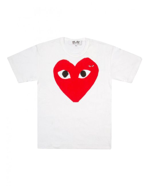 Comme des garçons Play Womens Red Heart T-shirt White in Red - Save 2% ...