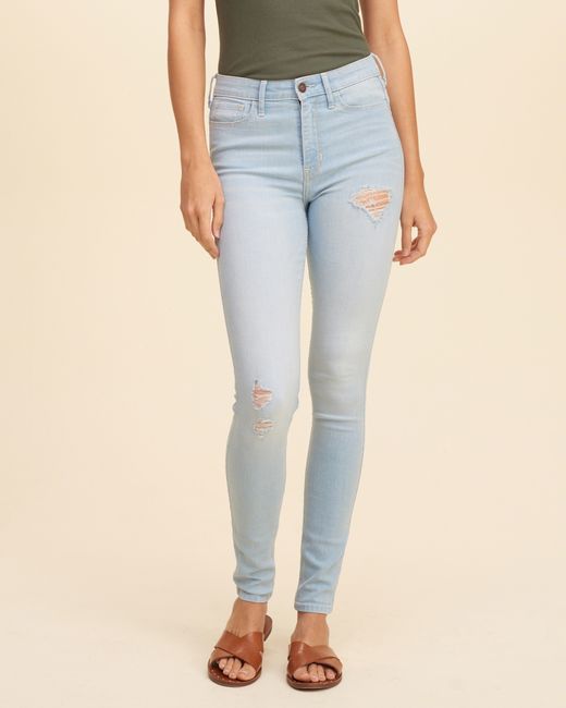 Hollister Highrise Super Skinny Jeans in Blue Lyst