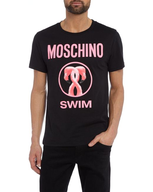 Moschino Logo Print Swim T-shirt in Black for Men | Lyst