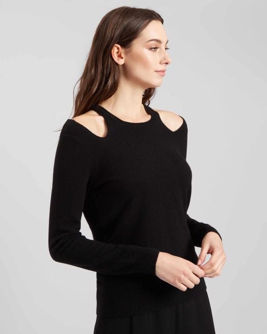 Lyst - Jaeger Cashmere Cut Out Crew Neck Sweater in Black