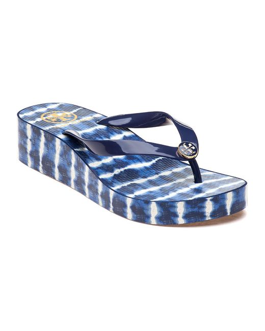 Tory burch Classic Wedge Flipflop Navy Sea/ziggy Blue Rubber in Blue