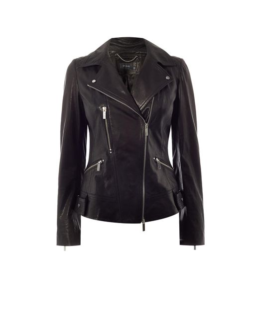 Karen millen Leather Biker Jacket - Black in Black | Lyst